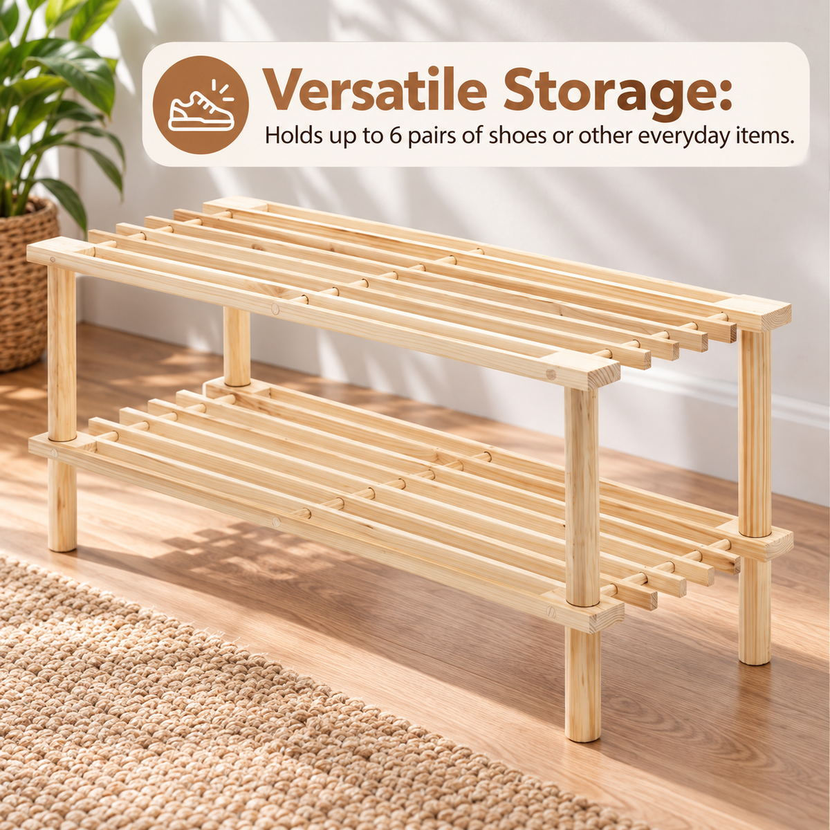 2-Tier Natural Wood Shoe Rack