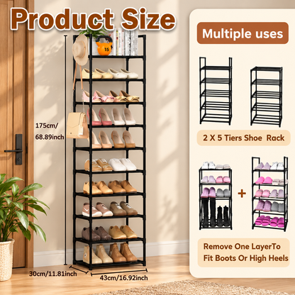 10-Tier Space-Saving Shoe Storage Rack