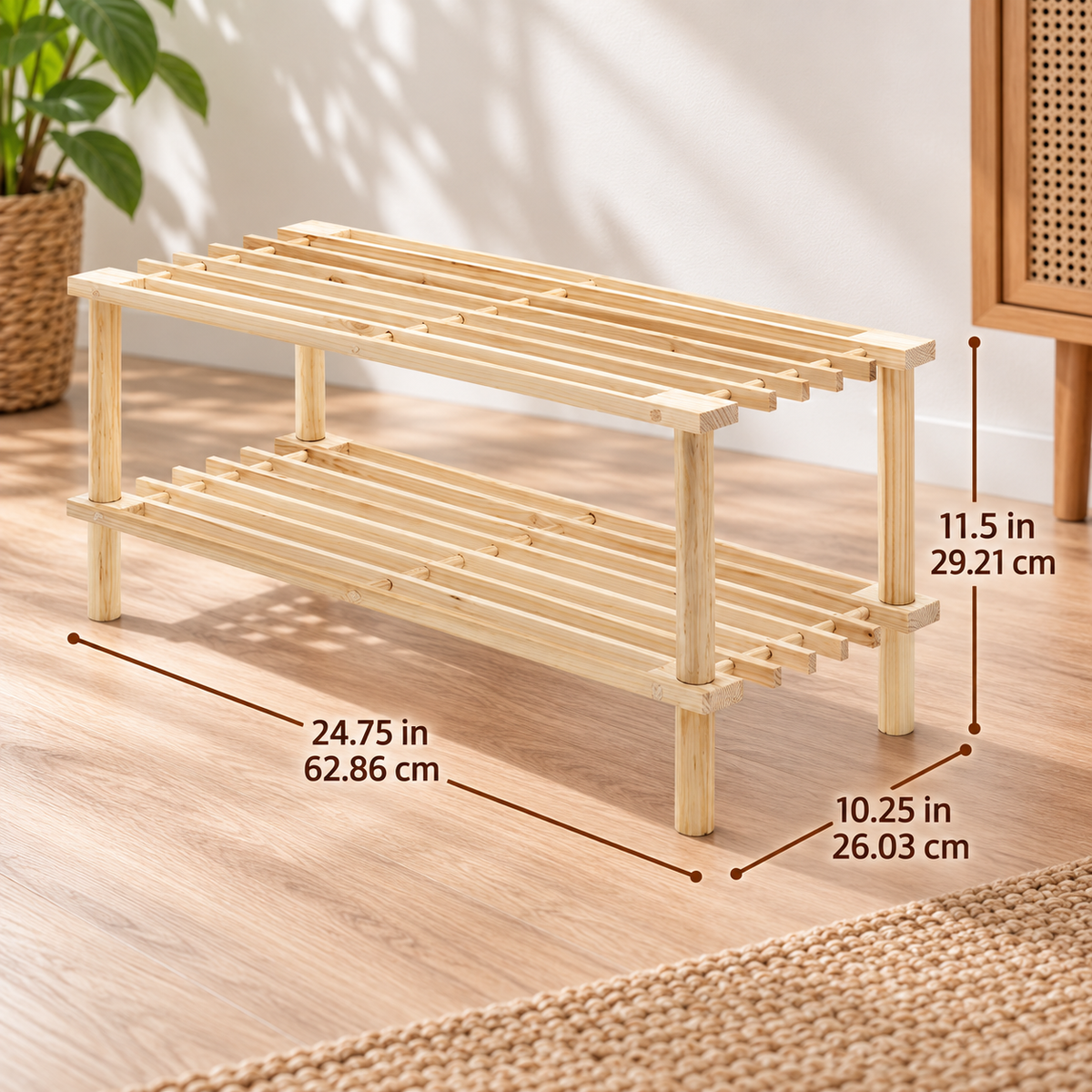 2-Tier Natural Wood Shoe Rack