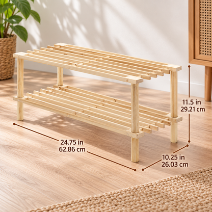 2-Tier Natural Wood Shoe Rack