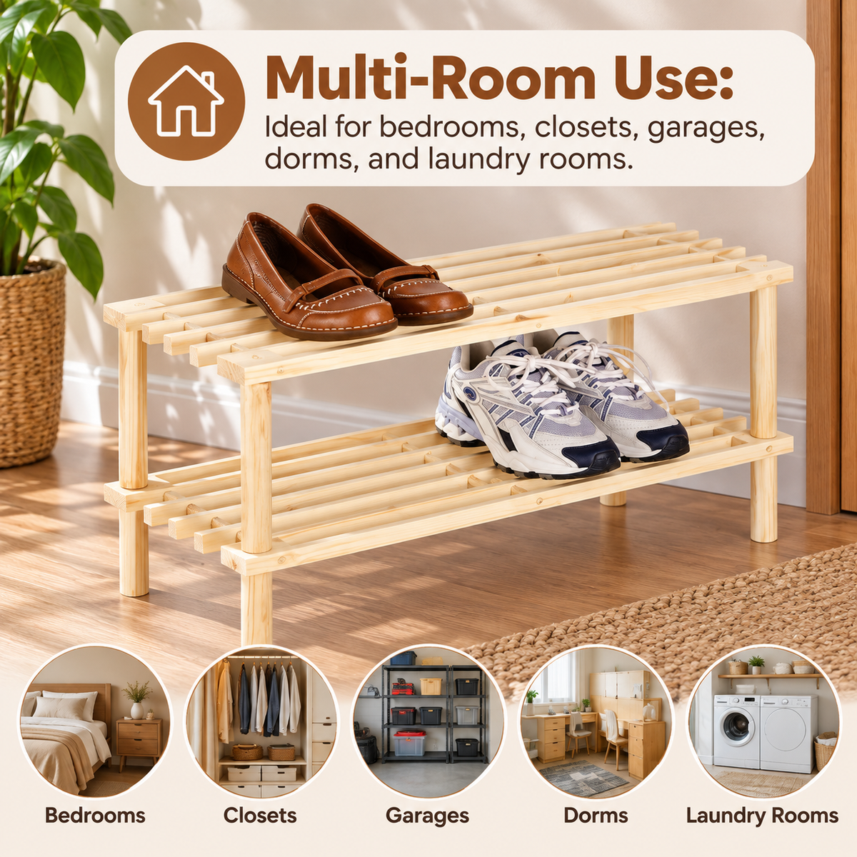 2-Tier Natural Wood Shoe Rack
