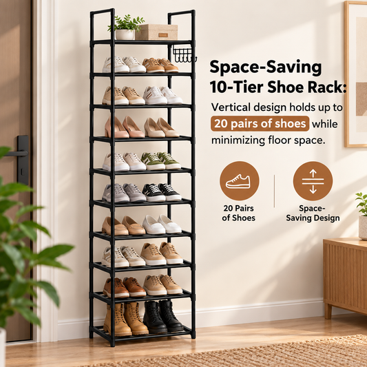 10-Tier Space-Saving Shoe Storage Rack