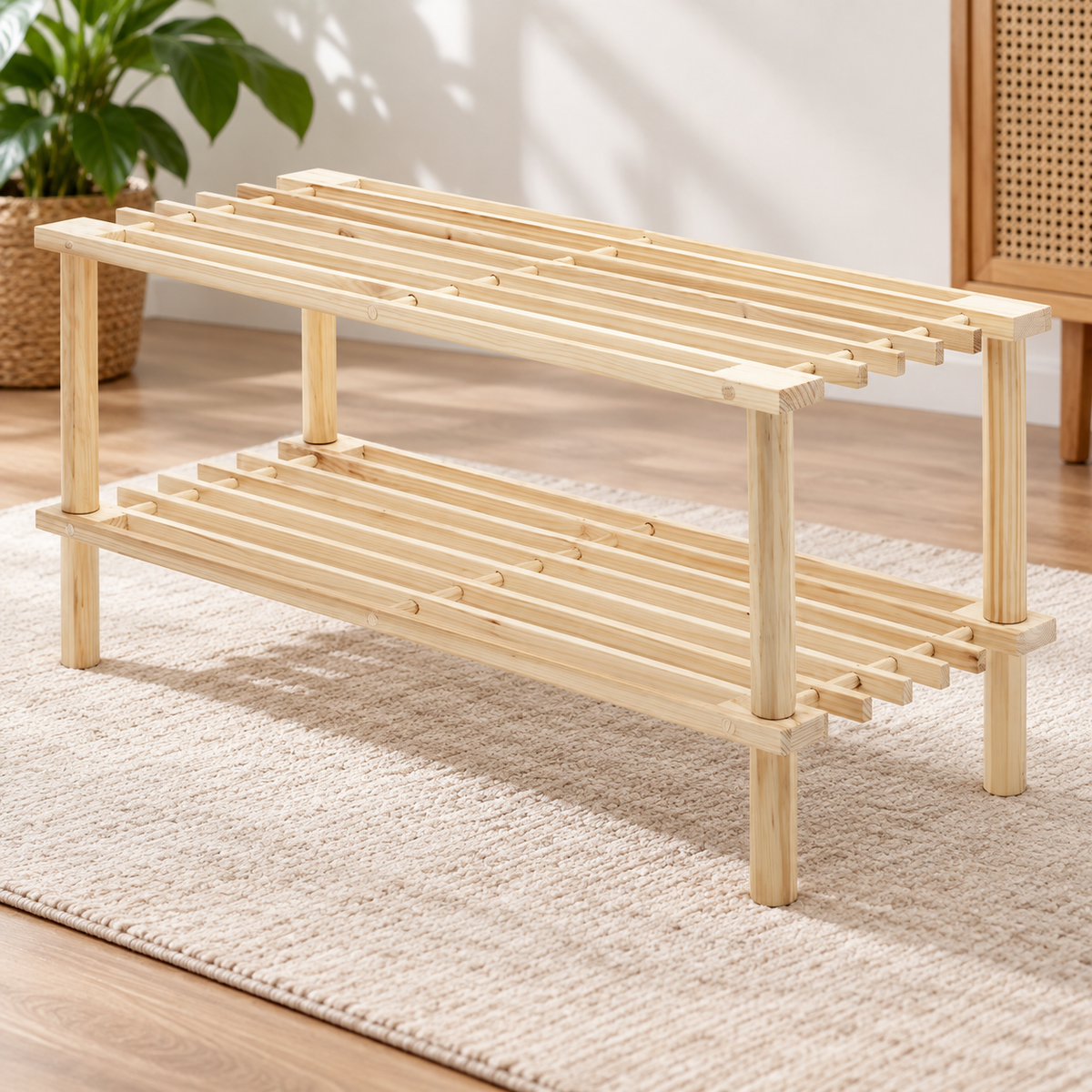 2-Tier Natural Wood Shoe Rack