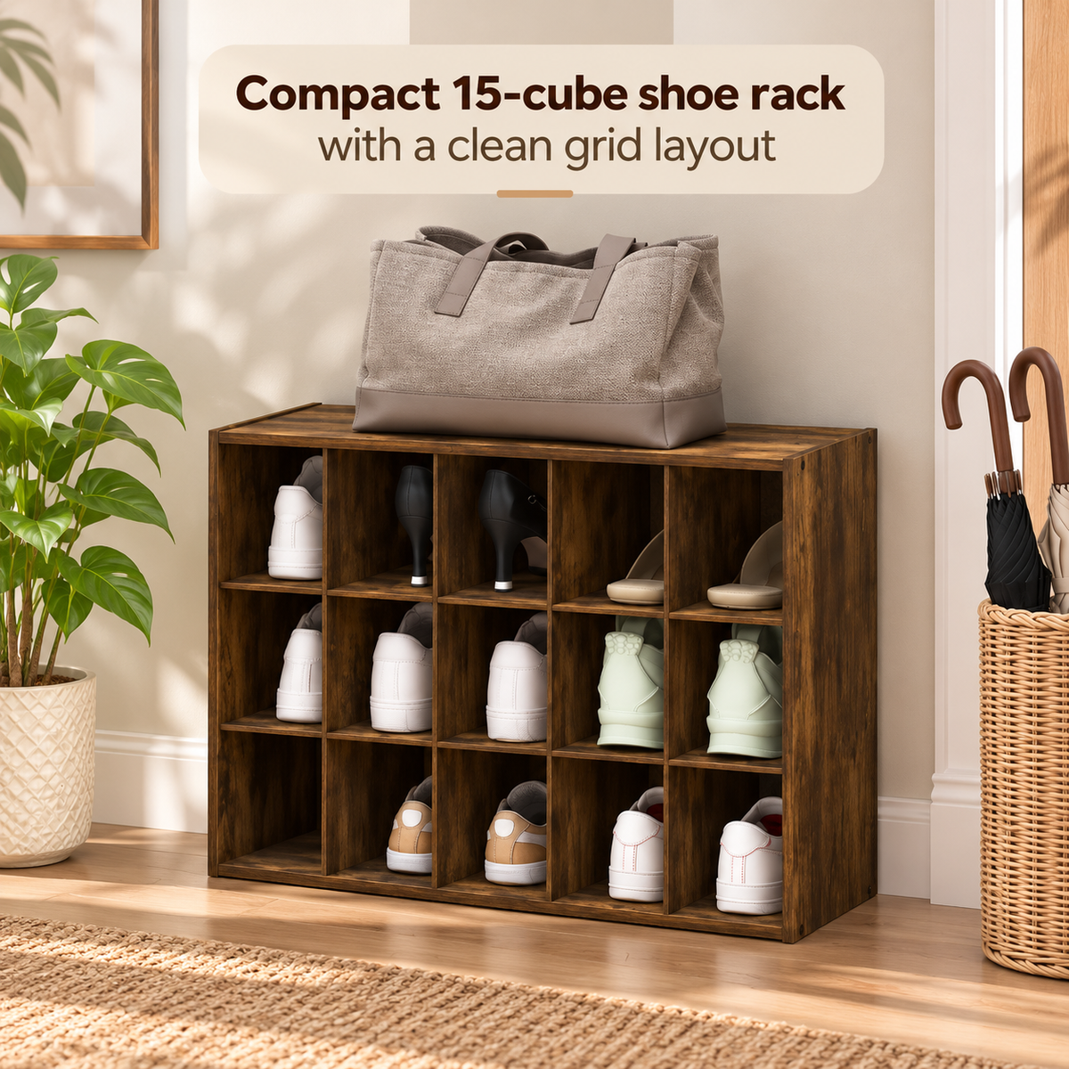 15-Cube Stackable Shoe Storage Rack