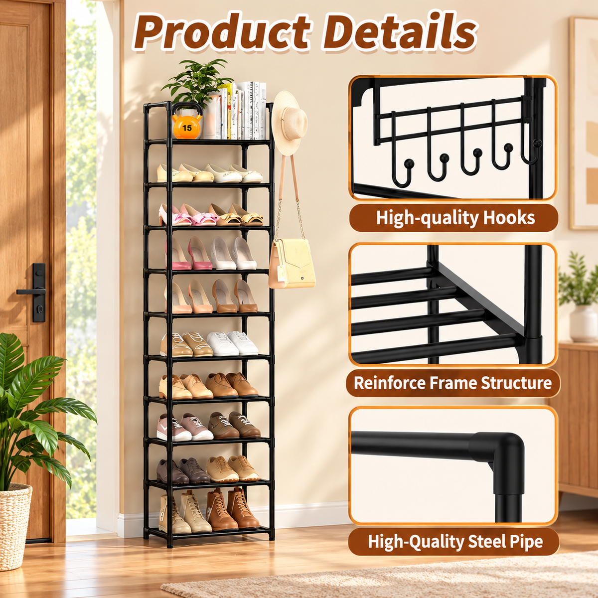 10-Tier Space-Saving Shoe Storage Rack
